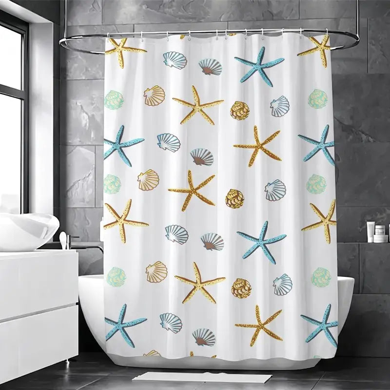 Floraweg Coastal Starfish & Seashell Pattern Shower Curtain