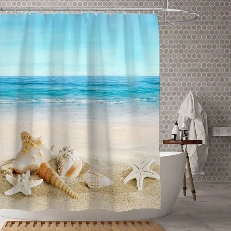 Floraweg Ocean Beach Seashells & Starfish Shower Curtain