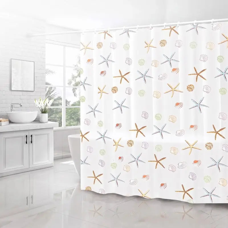 Floraweg Coastal Starfish & Seashell Pattern Shower Curtain Secondary image