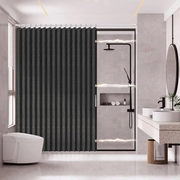 Floraweg Collapsible Dark Grey Accordion Shower Curtain