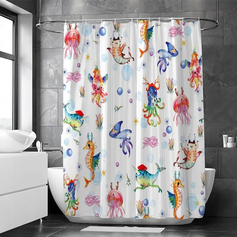 Floraweg Cute Watercolor Sea Creatures Shower Curtain Secondary image