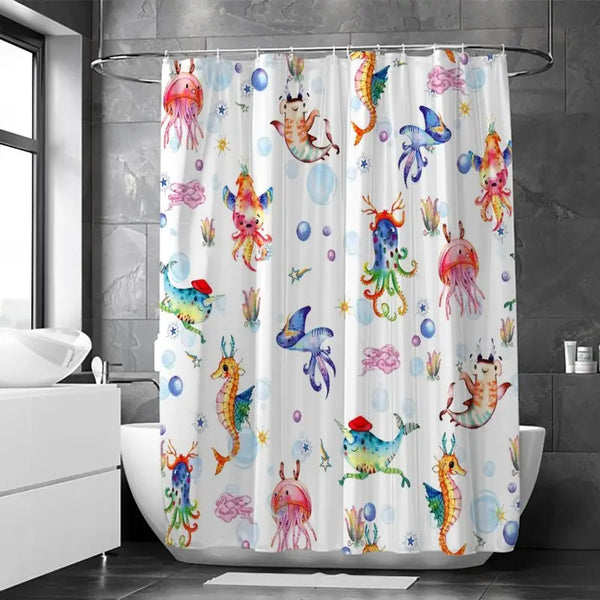 Floraweg Cute Watercolor Sea Creatures Shower Curtain