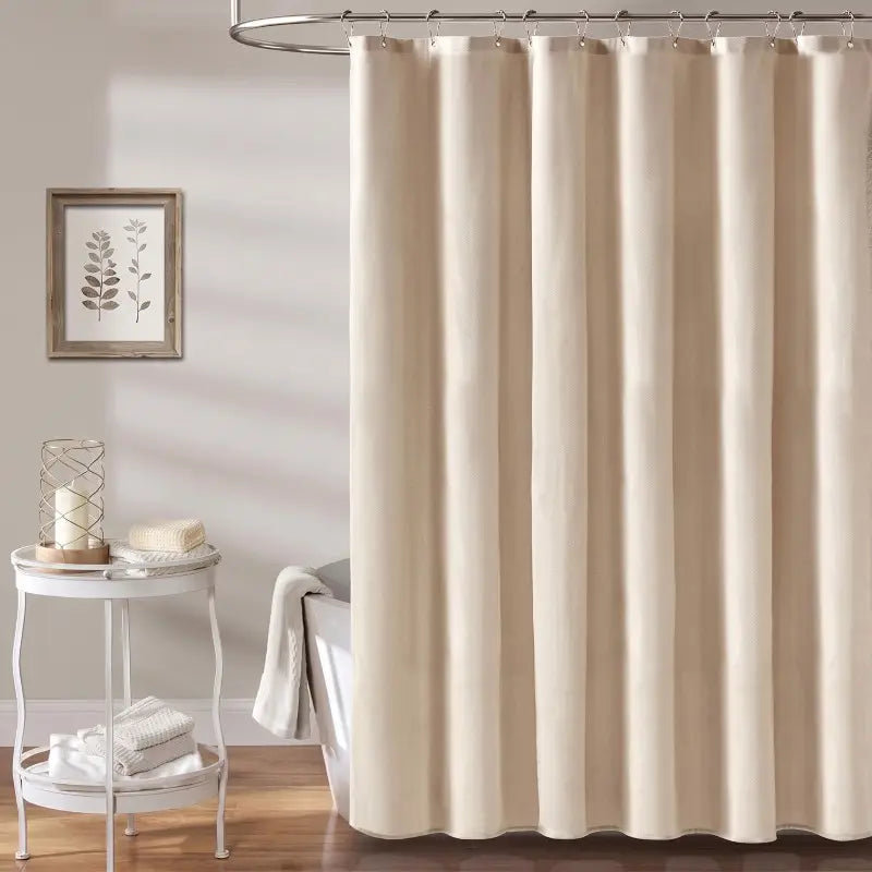 Floraweg Beige Linen Textured Shower Curtain Main image
