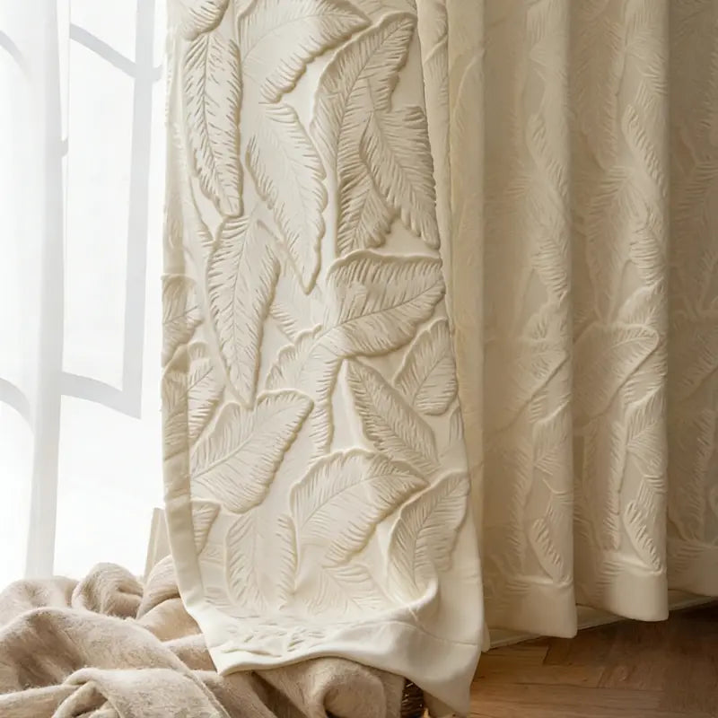 Cream Burnt-Out Leaf Sheer Curtains