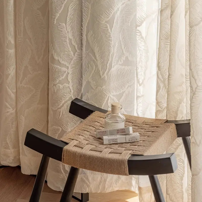 Cream Burnt-Out Leaf Sheer Curtains