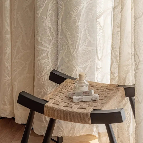 Cream Burnt-Out Leaf Sheer Curtains