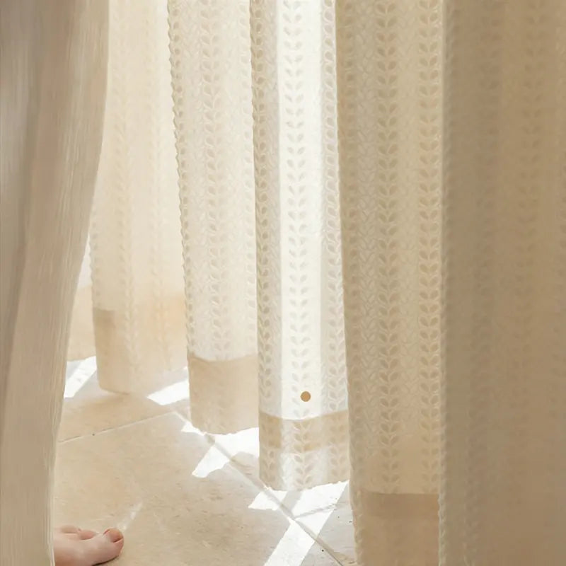Cream Leaf Embroidered Sheer Curtains