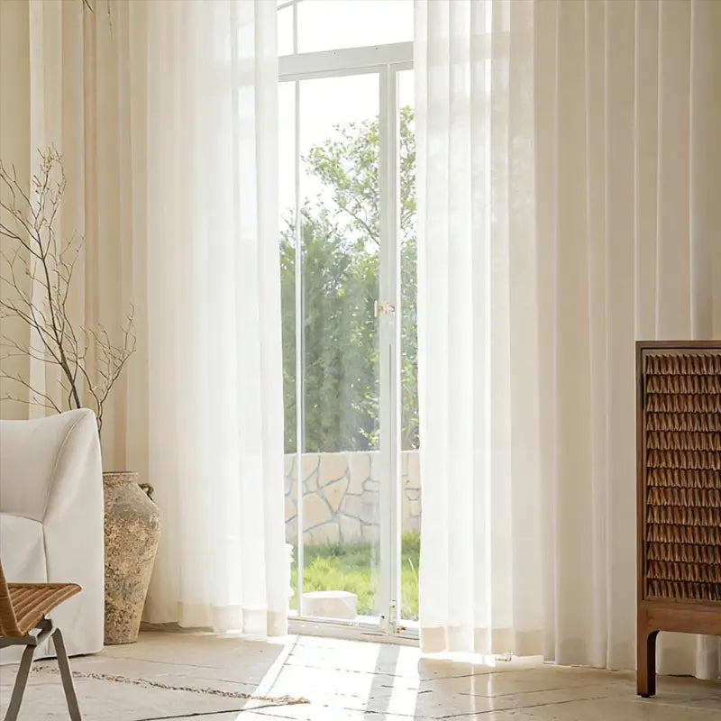 Cream Leaf Embroidered Sheer Curtains