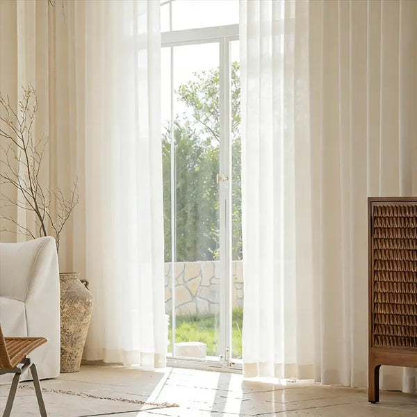 Cream Leaf Embroidered Sheer Curtains