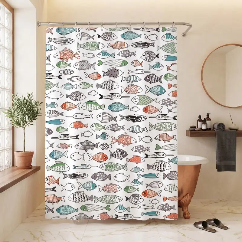 Floraweg Cute Colorful Fish Pattern Shower Curtain Secondary image