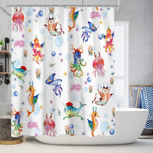 Floraweg Cute Watercolor Sea Creatures Shower Curtain