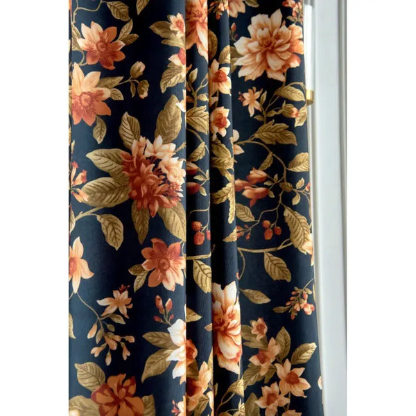 Dark Blue Vintage Floral Blackout Curtains