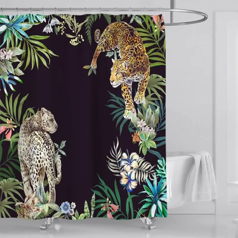 Floraweg Dark Botanical Leopard Shower Curtain