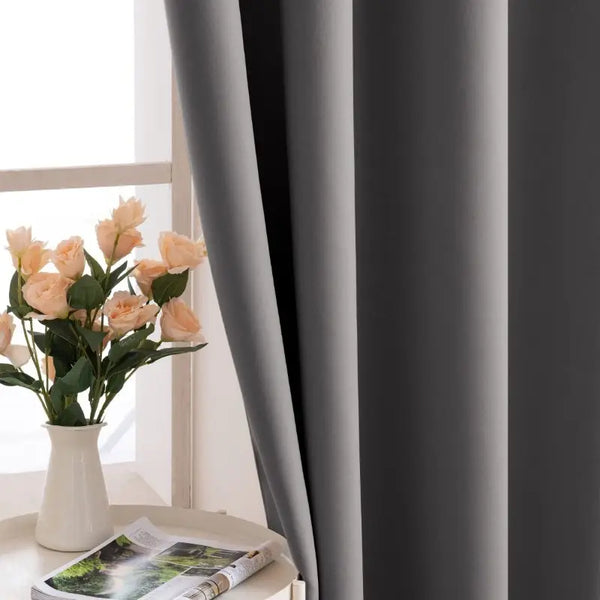 Modern Solid Dark Grey Blackout Curtains