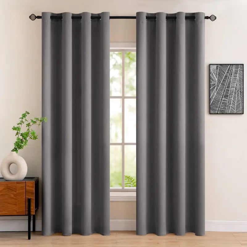 Modern Solid Dark Grey Blackout Curtains