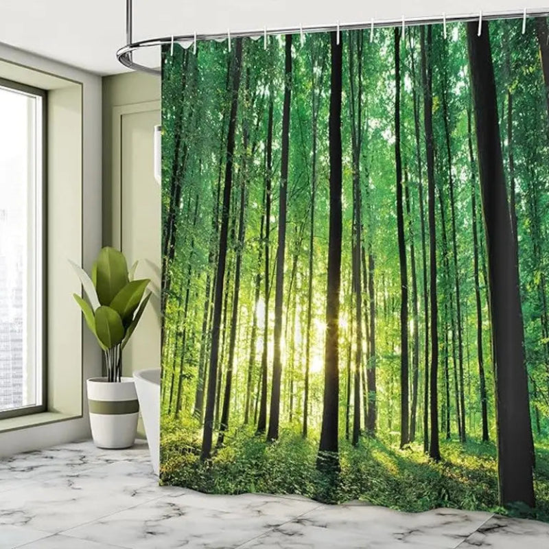 Floraweg Deep Green Forest Shower Curtain