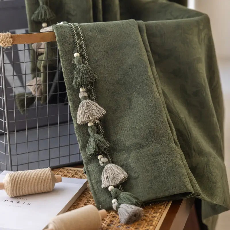 Vintage Olive Green Floral Jacquard Custom Curtains