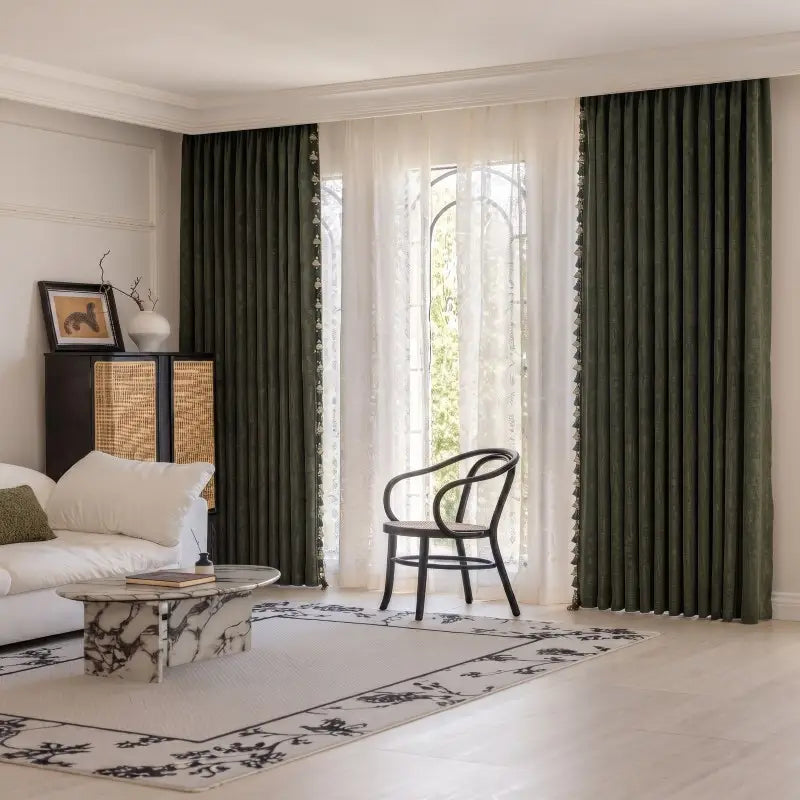 Vintage Olive Green Floral Jacquard Custom Curtains