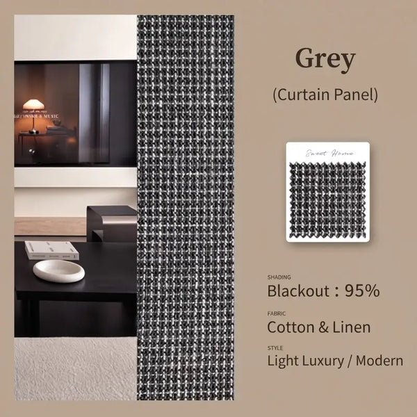 French Modern Tweed  Linen Blackout Curtains
