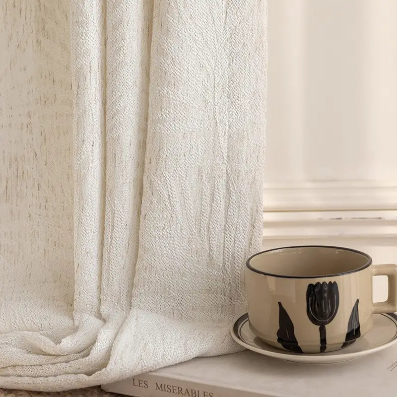 French Leaf Jacquard Linen Blend Semi-Sheer Curtains