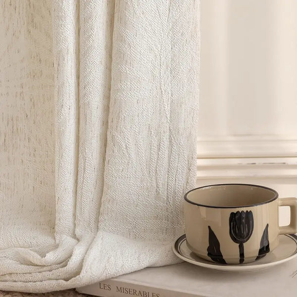 French Leaf Jacquard Linen Blend Semi-Sheer Curtains