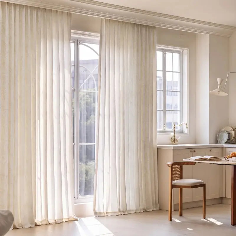 French Leaf Jacquard Linen Blend Semi-Sheer Curtains Main image