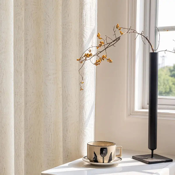 French Leaf Jacquard Linen Blend Semi-Sheer Curtains