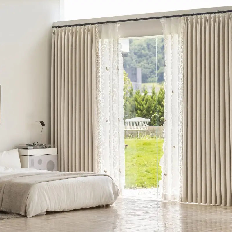 French Romantic Pearl Lace Trim Jacquard Curtains Main image