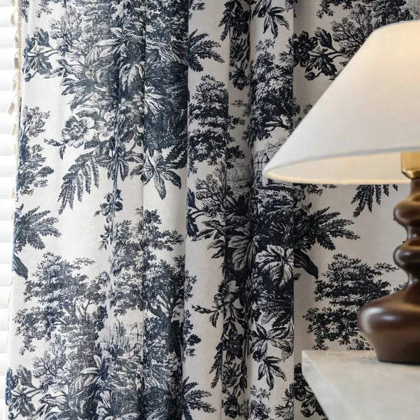 Franse landelijke blauwe Toile de Jouy-gordijnen