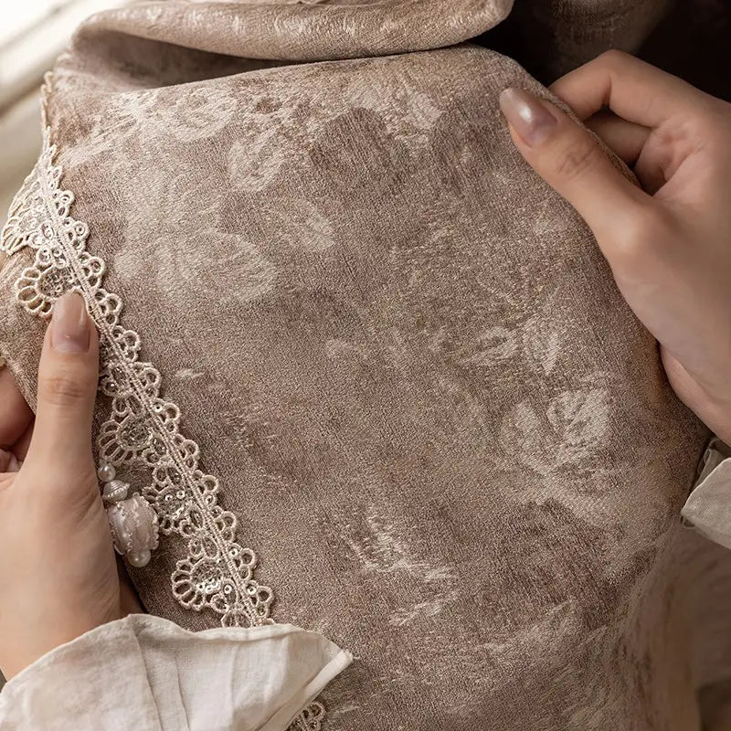 French Vintage Monet Rose Chenille Curtains