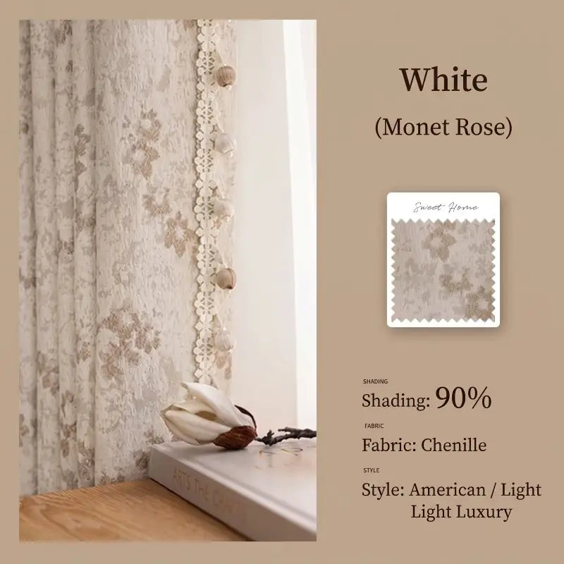 French Vintage Monet Rose Chenille Curtains
