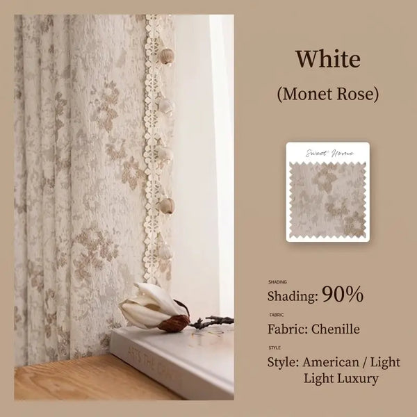 French Vintage Monet Rose Chenille Curtains