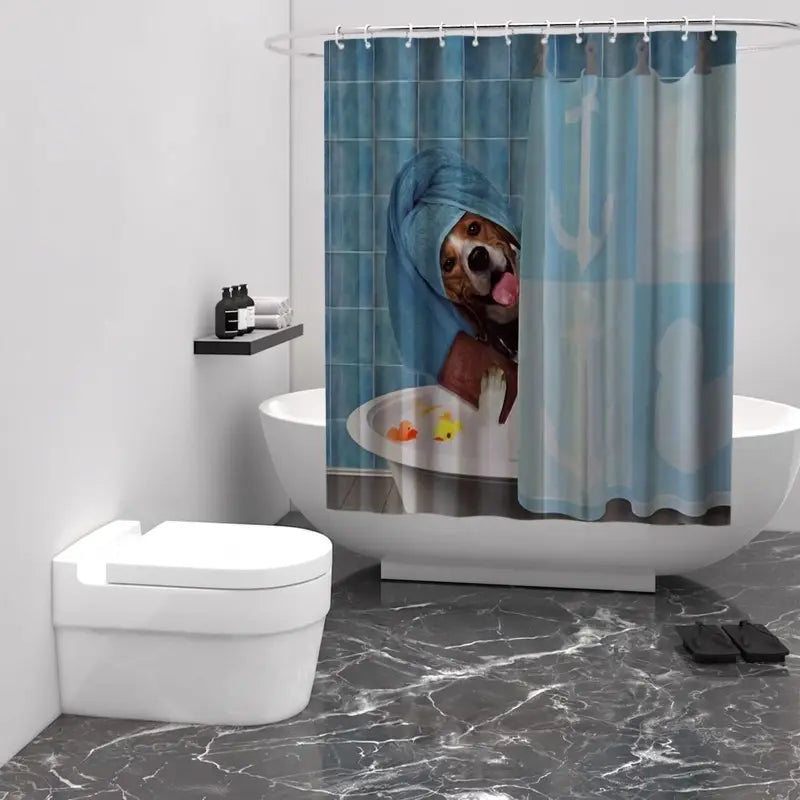 Floraweg Funny Dog taking a Bath Shower Curtain Main image