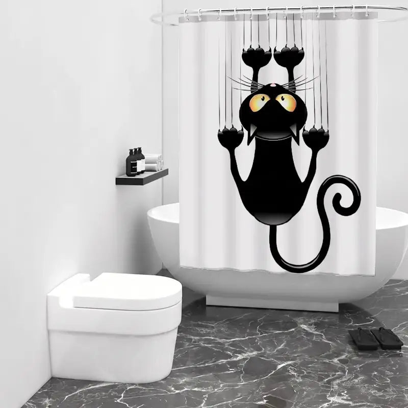 Funny Scratching Black Cat Shower Curtain