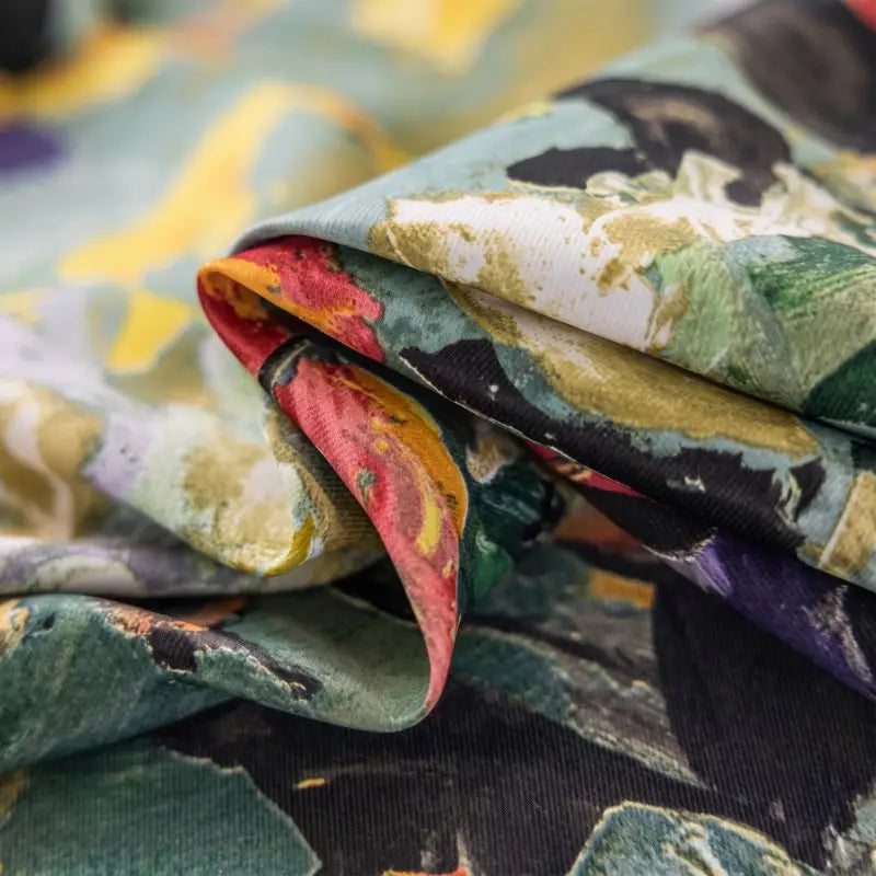 French Vintage Green Oil Painting Floral Curtains
