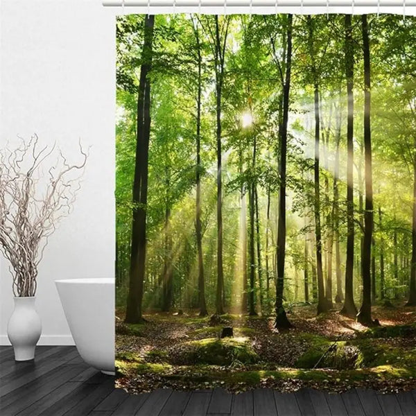 Floraweg Sunlight Green Forest Shower Curtain