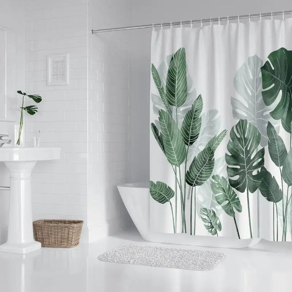 Floraweg Botanical Green Leaves Shower Curtain