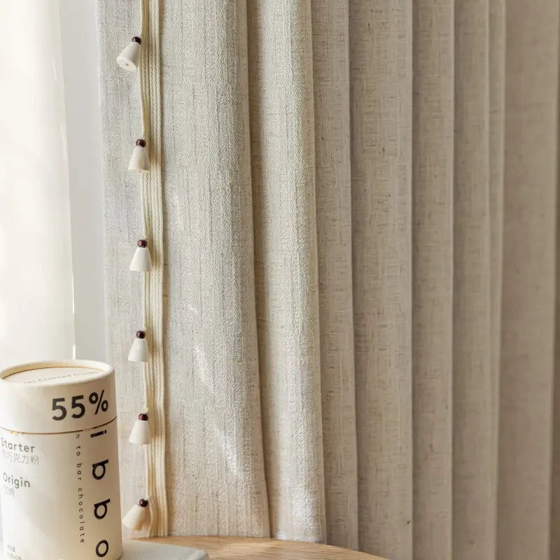 Bamboo Slub  Curtains with Wood Bead Tassel Trim