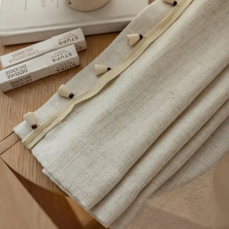 Bamboo Slub  Curtains with Wood Bead Tassel Trim