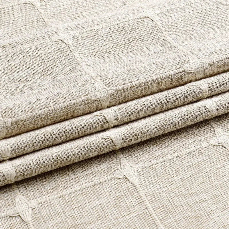 Floraweg Beige Embroidered Linen Shower Curtain