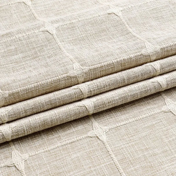 Floraweg Beige Embroidered Linen Shower Curtain