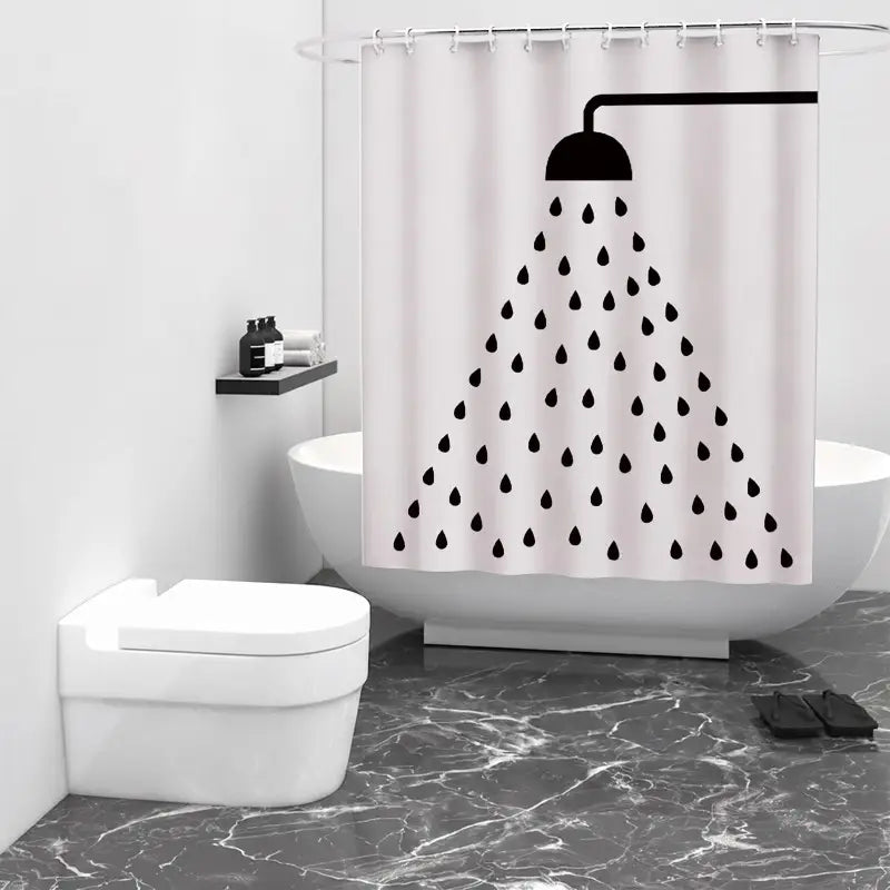 Floraweg Black Showerhead Raindrops Art Shower Curtain