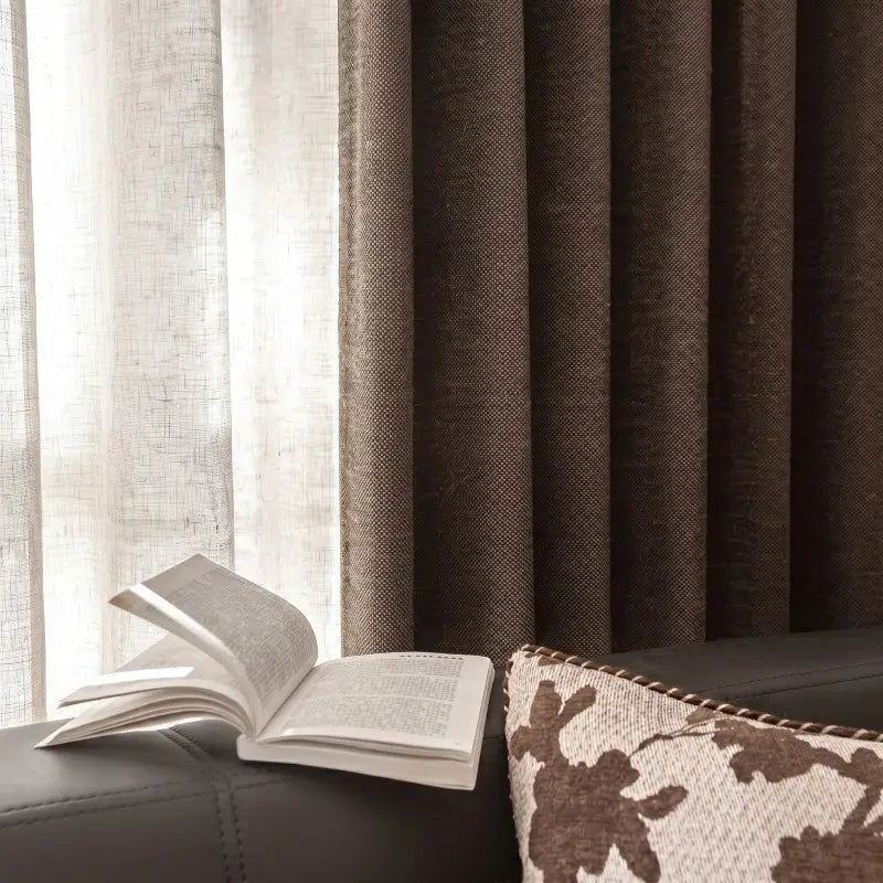 Modern Espresso Brown Chunky Woven Polyester Curtains