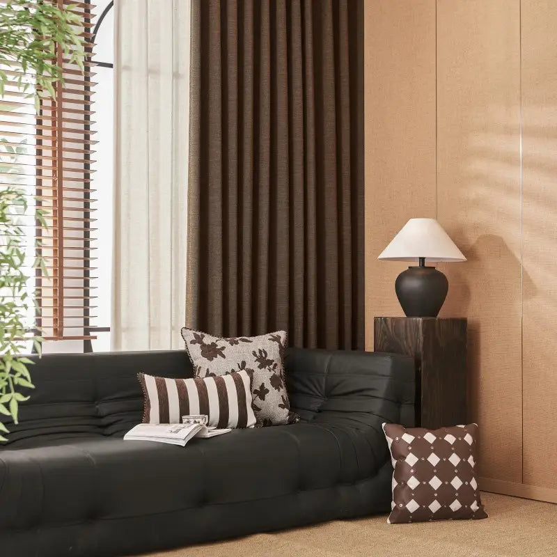 Modern Espresso Brown Chunky Woven Polyester Curtains Secondary image