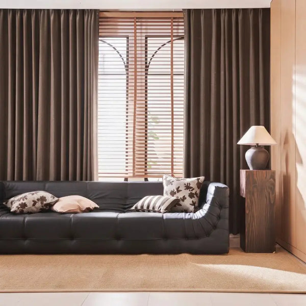 Modern Espresso Brown Chunky Woven Polyester Curtains