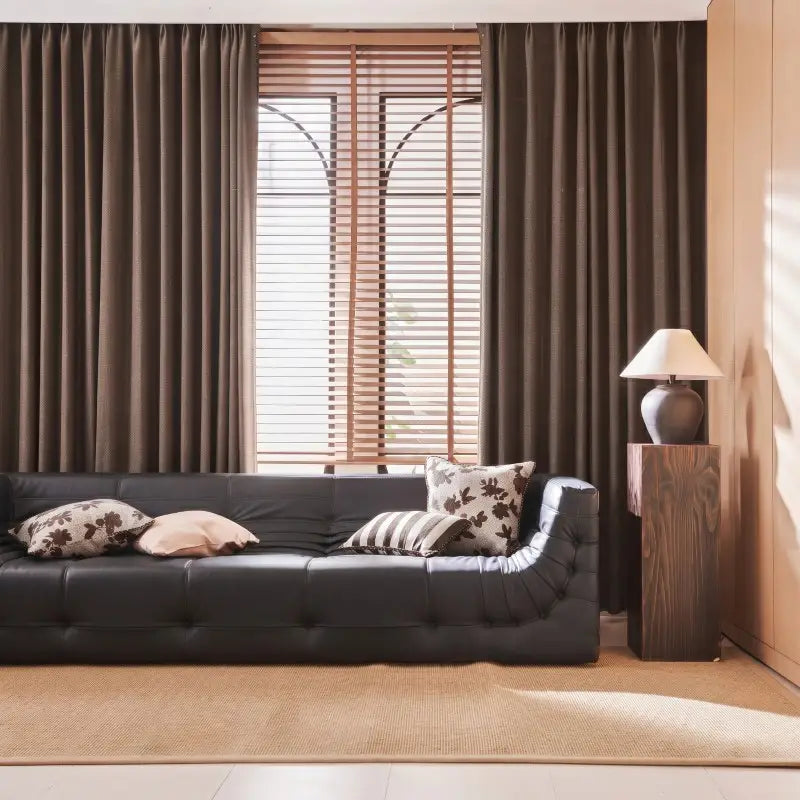 Modern Espresso Brown Chunky Woven Polyester Curtains Main image