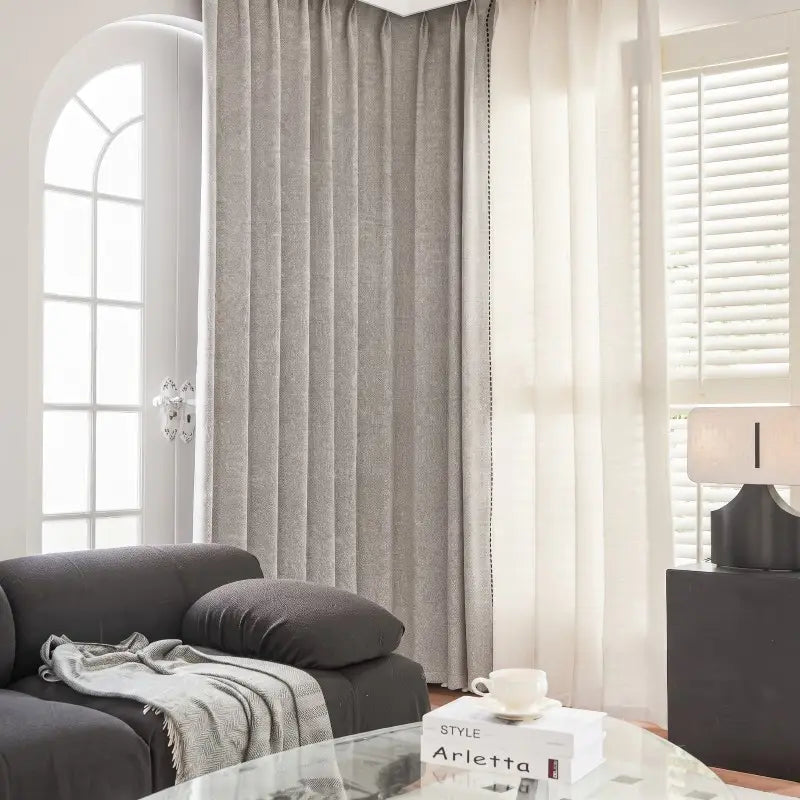Modern Grey Chunky Woven Polyester Curtains