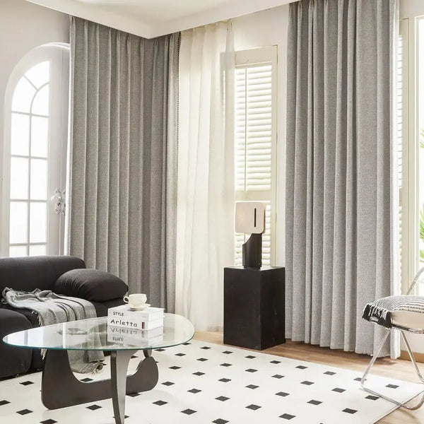 Modern Grey Chunky Woven Polyester Curtains