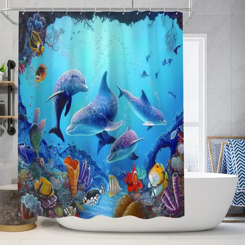 Floraweg Blue Sea World Shower Curtain