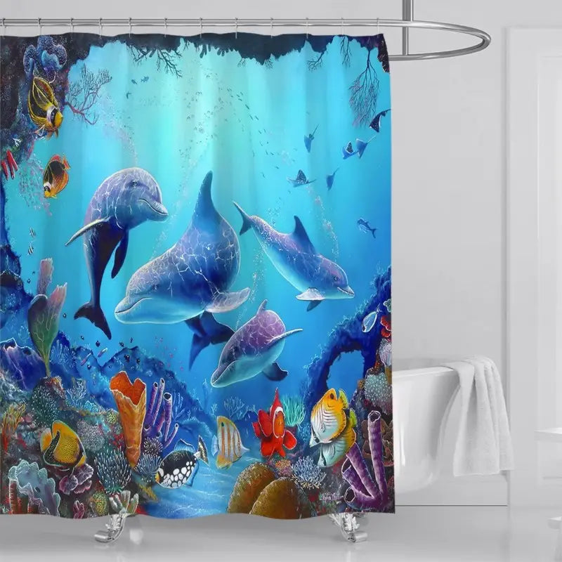 Floraweg Blue Sea World Shower Curtain